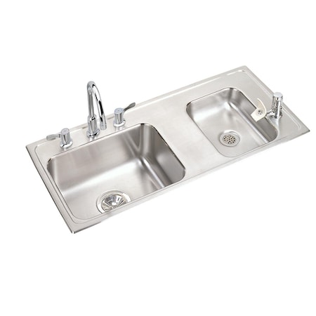 Elkay Lustertone Stainless Steel 37-1/4X17X5-1/2 Double Bowl Top Mount Classroom Sink+Faucet/Bubbler Kit DRKADQ371755RC